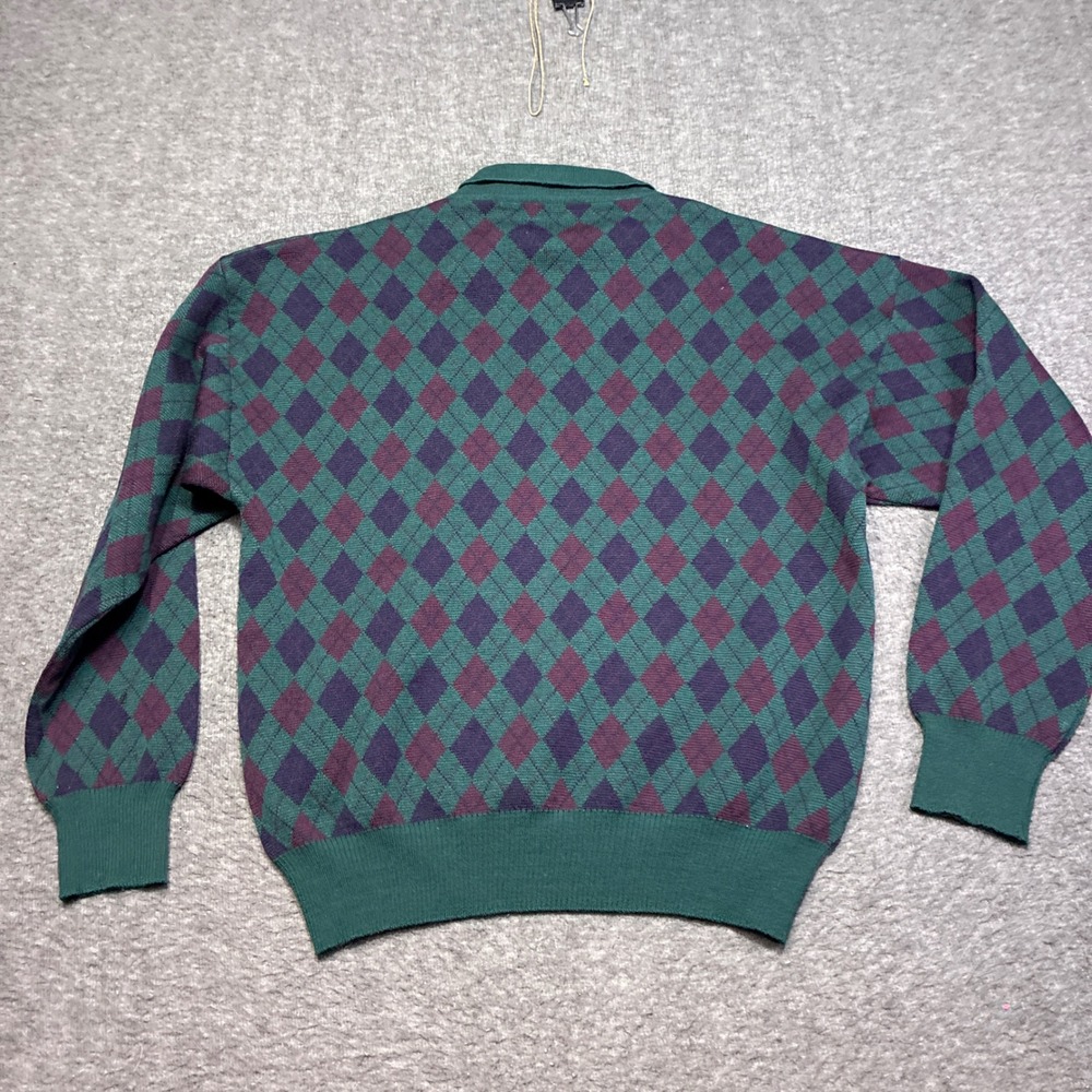 Vintage Crown Club Polo Sweater Men Large Green Argyle Virgin Wool Made In Italy - Picture 4 of 8